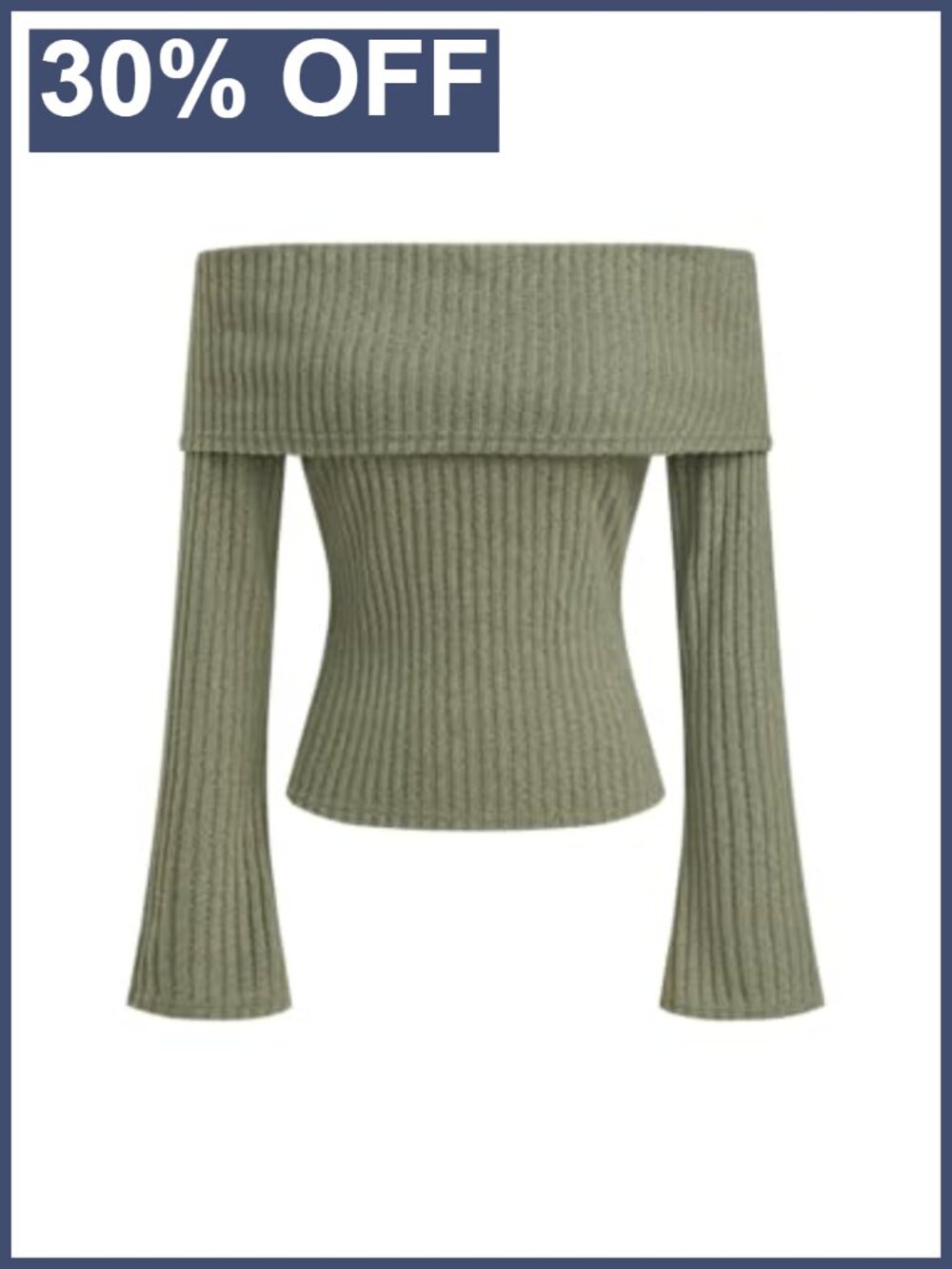 Off Shoulder Ribbed Knit Pullover Top Y2K Bell Sleeve Fall Going Out
